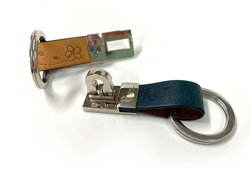 桐花戀 皮革鑰匙圈-黃藍色